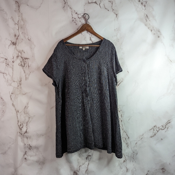 Flax Tops - SALE LIMITED TIME Flax Top Short Sleeve Stripe Black Linen Tunic Lagenlook